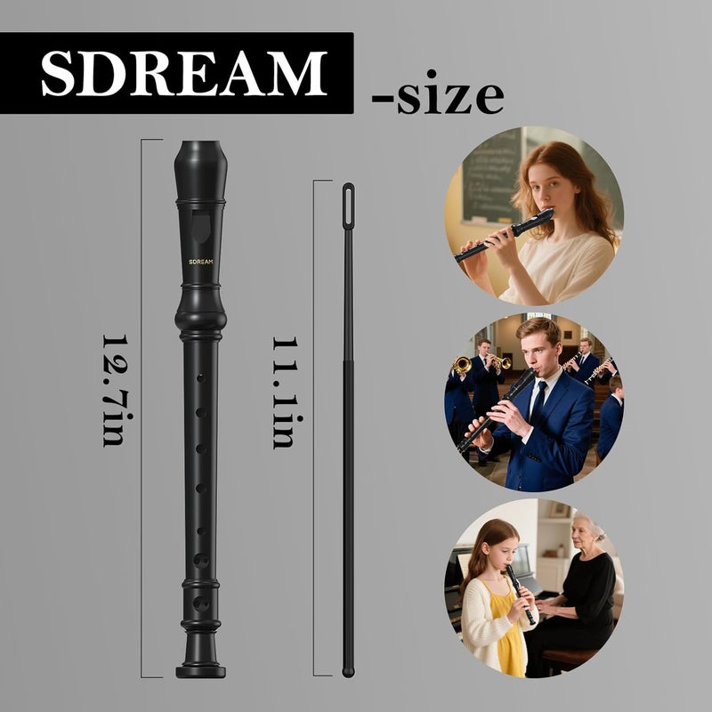 SDREAM Soprano Recorder Instrument for Kids Beginners&Student,8 Hole German Fingering Recorder Flute with Cleaning Rod & Leather Bag (Black) - Image 5